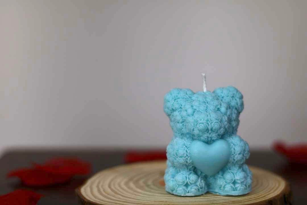 Rose Bear Holding Heart Candle