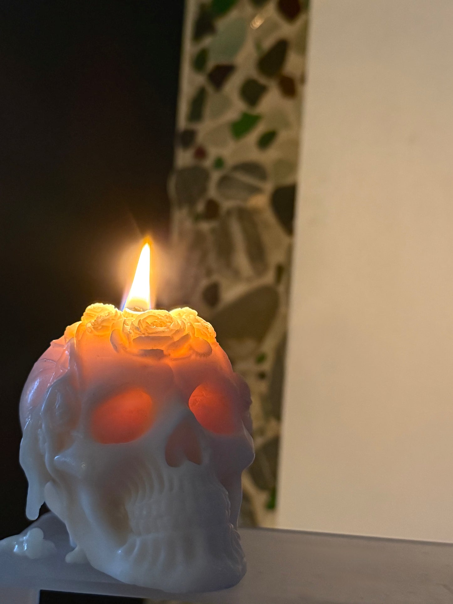 Gothic Skull Candle with Roses Candle